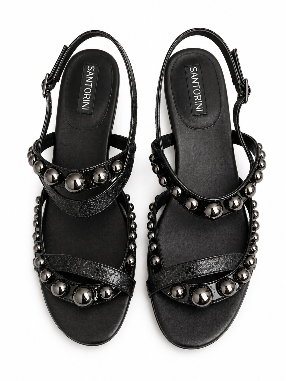 Santorini Bugle Studded Metallic Pebble Sandals Black Size 9.5